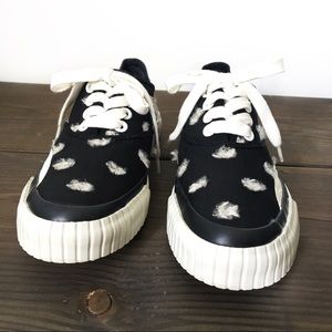 Julien David Black & White Fuzzy Dot Sneaker